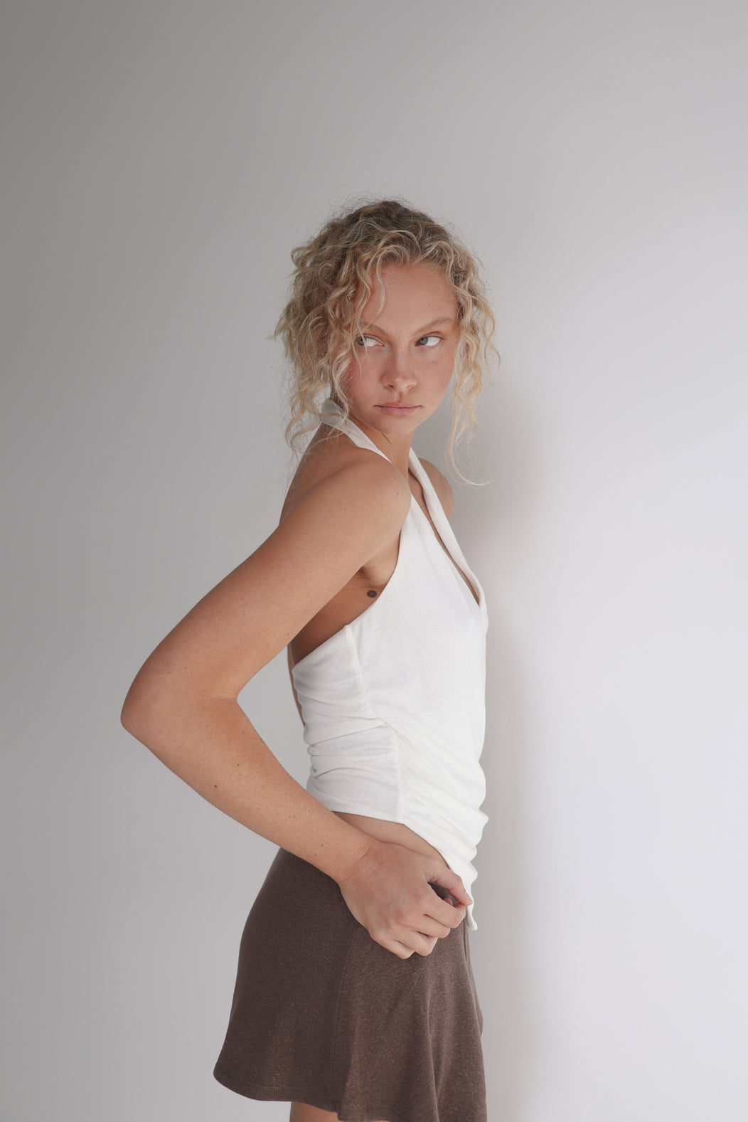 *Coming Soon* Soho Drape Halter Top Natural White